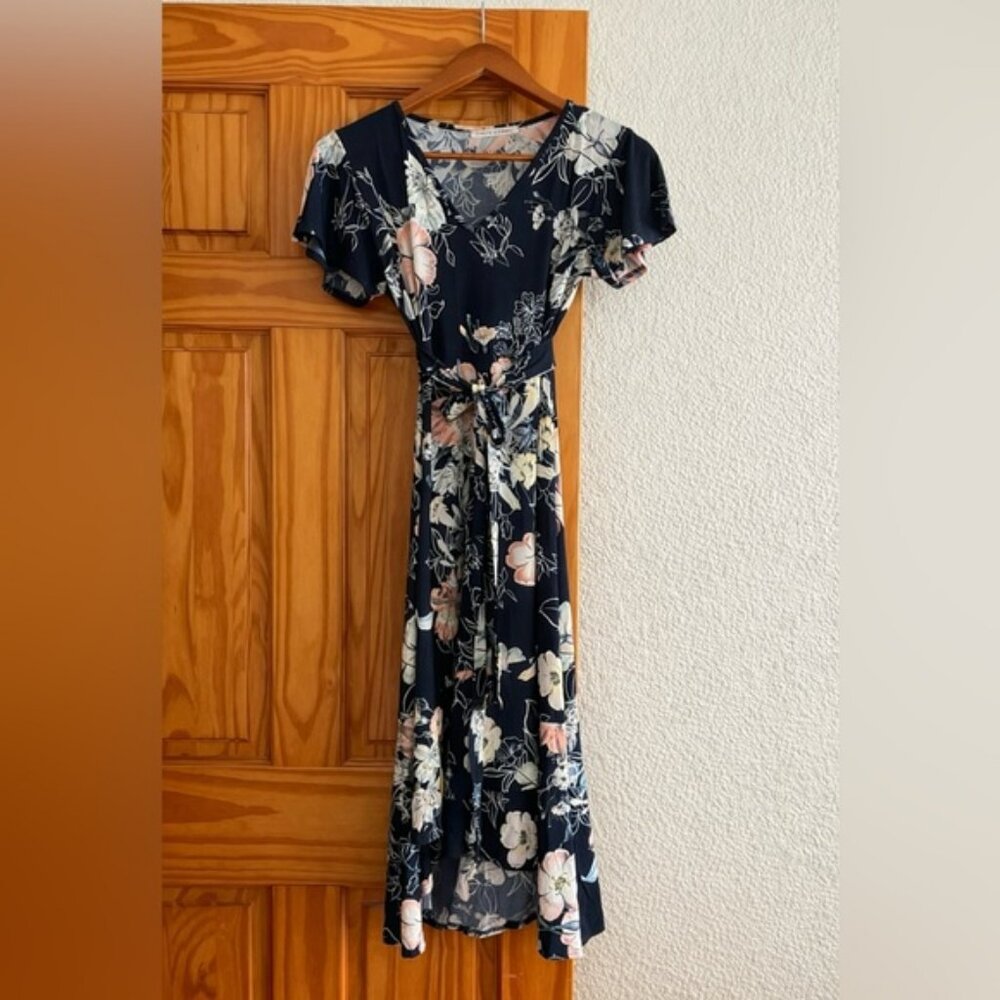 Chris & Carol Navy Floral Dress Asymmetrical skirt
